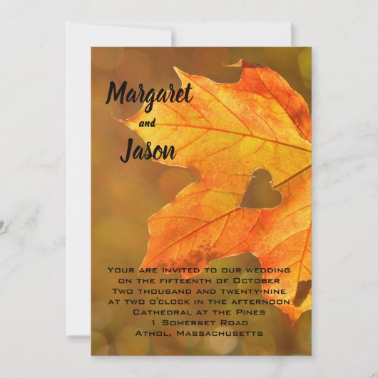 Heart Herfst Foliage Autumn Wedding Invitations Kaart (Voorkant)