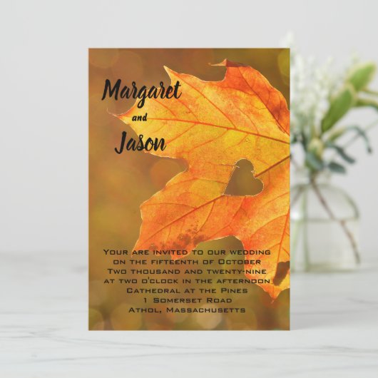 Heart Herfst Foliage Autumn Wedding Invitations Kaart (Staand voorkant)
