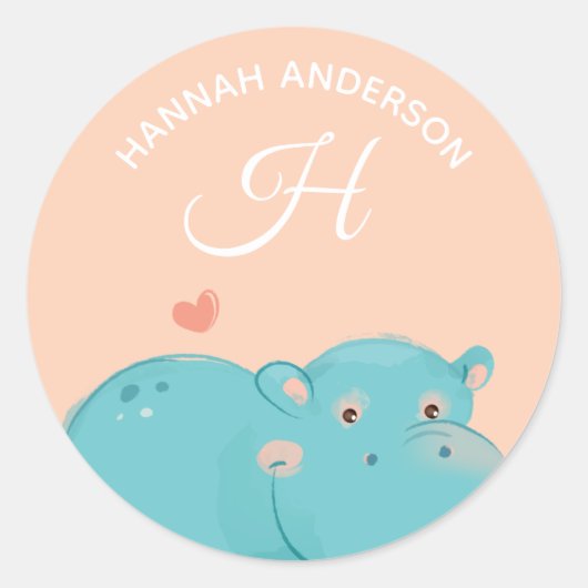 Heart Hippo · Alfabet Monogram Schattigee School K Ronde Sticker (Voorkant)