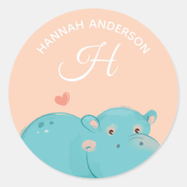 Heart Hippo · Alfabet Monogram Schattigee School K Ronde Sticker
