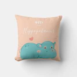 Heart Hippo: Jouw naam Cute Alphabet Monogram toev Kussen