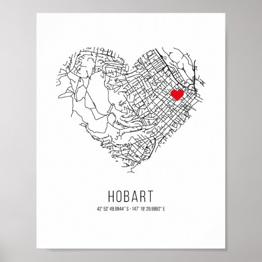 Heart Hobart City Map (Australië) Poster (Voorkant)
