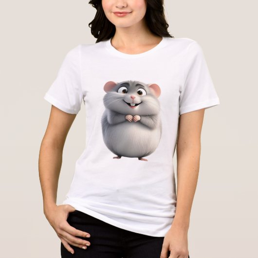 Heart-Holding Round Mouse Tee | Cute Zodiac Rat  Tri-Blend Shirt (Voorkant)