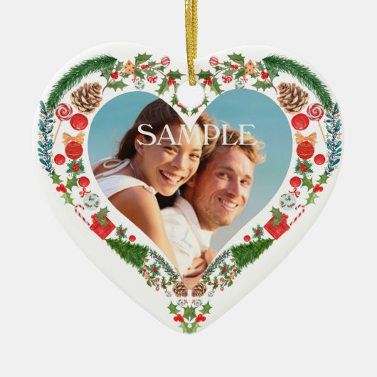 Heart Holiday met foto-sjabloon Keramisch Ornament (Voorkant)