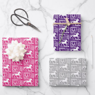 Heart Horse Riding Theme Cute Girly Inpakpapier Vel