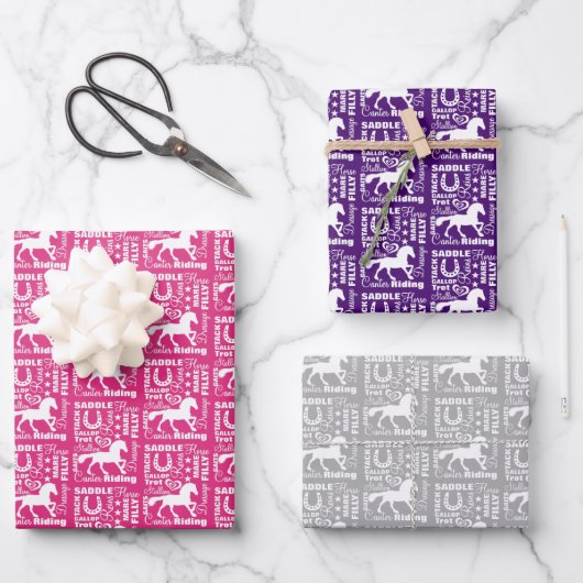 Heart Horse Riding Theme Cute Girly Inpakpapier Vel (Voorkant)