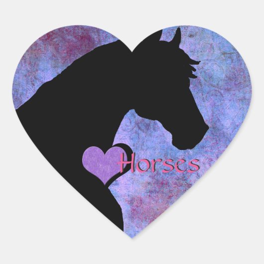 Heart Horses II (paarse/blauw) Hart Sticker (Voorkant)