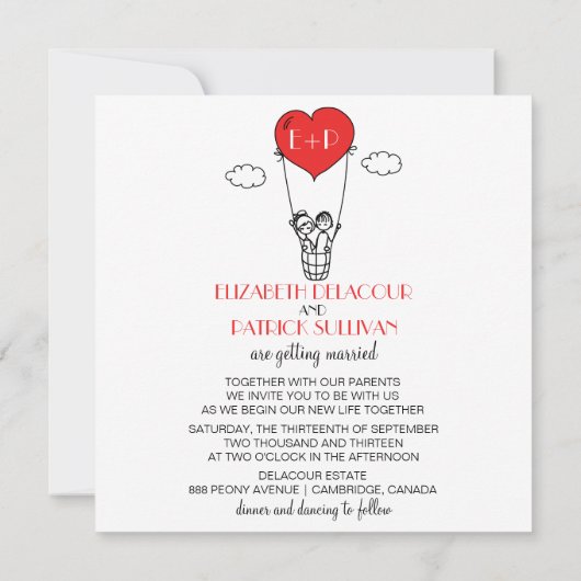 Heart Hot Air Ballon Doodle Weddenschap Kaart (Achterkant)