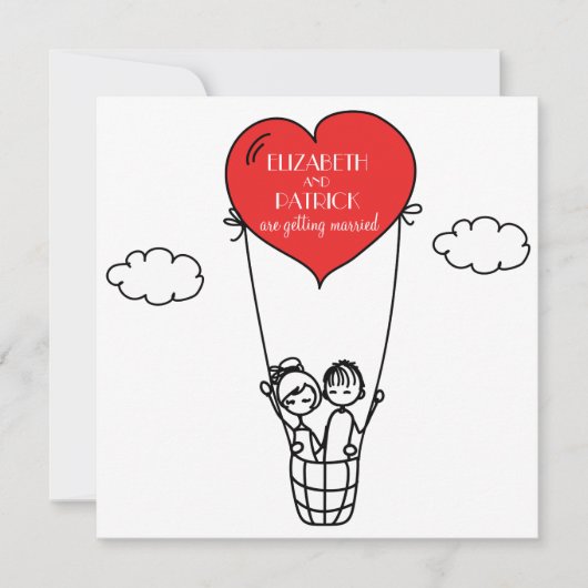 Heart Hot Air Ballon Doodle Weddenschap Kaart (Voorkant)