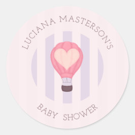 Heart Hot Air Balloon Pastel Purple Baby Shower Ronde Sticker