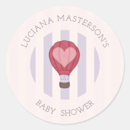 Heart Hot Air Balloon Pastel Purple Baby Shower  Ronde Sticker