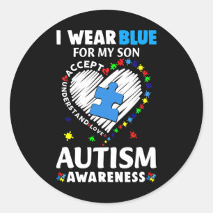 Heart I Draag Blue for My Son Autism Awareness Mon Ronde Sticker