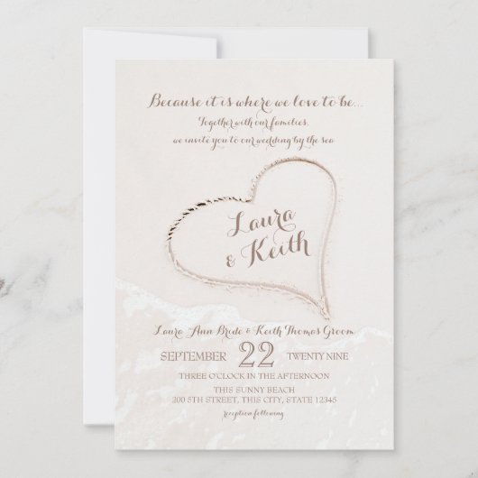 Heart in Sand Beach Wedding Kaart (Voorkant)