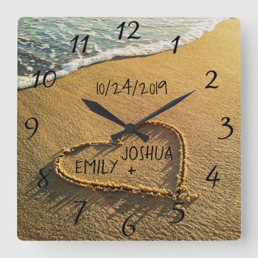 Heart in the Sand Beach Shore Tropical Ocean View Vierkante Klok (Voorkant)