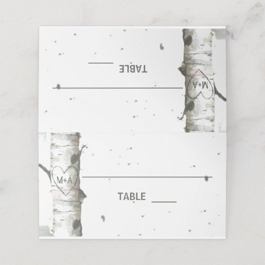 Heart In Tree Met Initialen Wedding Place Kaarten Plaatskaartje (Buitenkant ongevouwen)