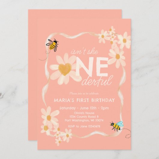 Heart Is Not She ONEderful Daisy eerste verjaardag Kaart (Voorkant / Achterkant)