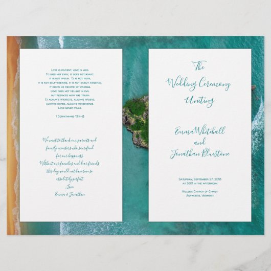 Heart Island Water Wedding Ceremony Programme (Voorkant)