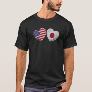 Heart Japans-Amerikaanse vlag Patriotic Family Her T-shirt