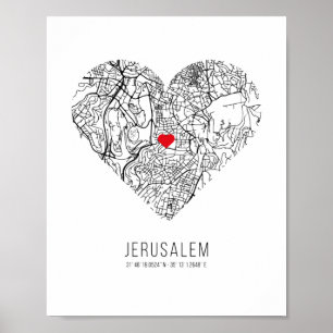 Heart Jerusalem City Map (Israël) Poster