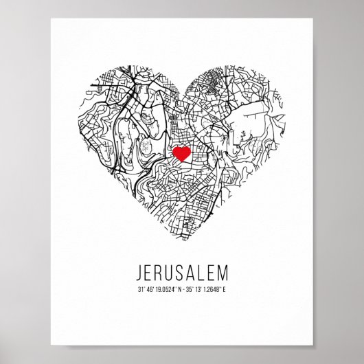 Heart Jerusalem City Map (Israël) Poster (Voorkant)