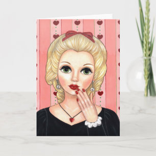 Heart Ketting Girl Blonde Head Vase Luscious Lips Kaart