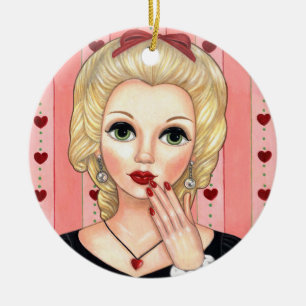 Heart Ketting Girl Blonde Head Vase Luscious Lips Keramisch Ornament