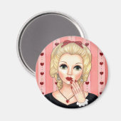 Heart Ketting Girl Blonde Head Vase Luscious Lips Magneet (Voorkant / Achterkant)