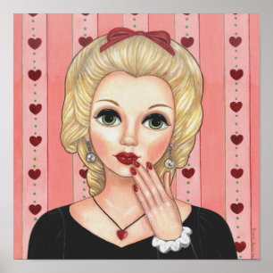 Heart Ketting Girl Blonde Head Vase Luscious Lips Poster