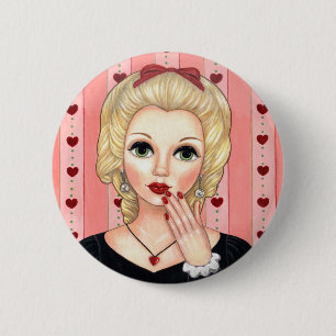 Heart Ketting Girl Blonde Head Vase Luscious Lips Ronde Button 5,7 Cm