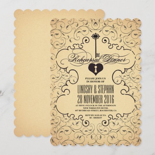 Heart Key  repetitie Dinner Invitation Kaart (Voorkant / Achterkant)