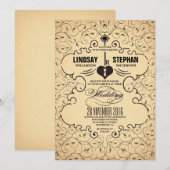 Heart Key Vintage Uitnodiging voor een bruiloft (Voorkant / Achterkant)