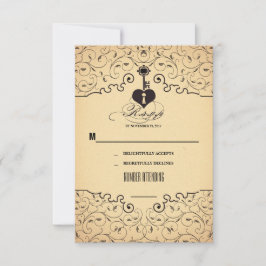 Heart Key Vintage Wedding RSVP-kaarten RSVP Kaartje