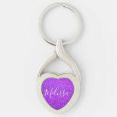Heart Keychain Glitter Persoonlijke naam Paars (Voorkant)