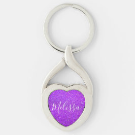 Heart Keychain Glitter Persoonlijke naam Paars