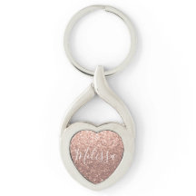 Heart Keychain Glitter Persoonlijke naam Roos Gold
