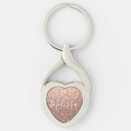 Heart Keychain Glitter Persoonlijke naam Roos Gold
