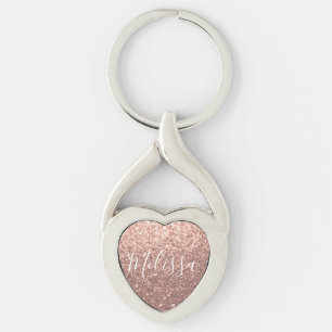 Heart Keychain Glitter Persoonlijke naam Roos Gold