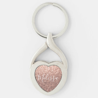 Heart Keychain Glitter Persoonlijke naam Roos Gold