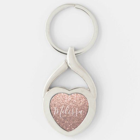 Heart Keychain Glitter Persoonlijke naam Roos Gold (Voorkant)