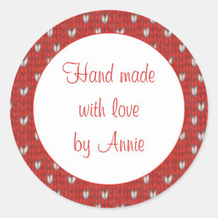 HEART KNIT 3" Ronde "Hand Made" Stickers