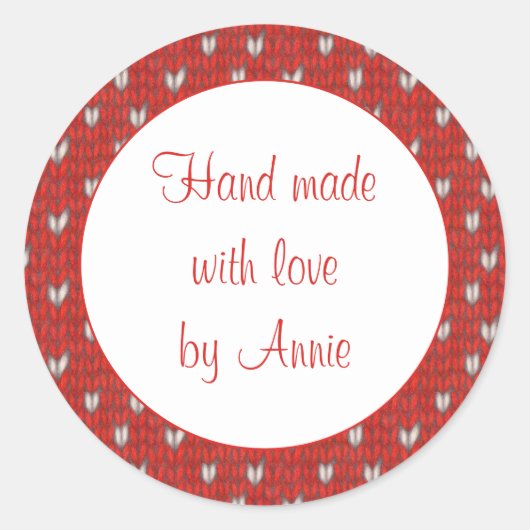 HEART KNIT 3" Ronde "Hand Made" Stickers (Voorkant)