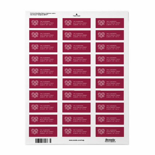 Heart Knot Valentijnsdag Mailing Label - Plum (Full Sheet)