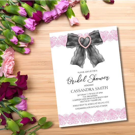 Heart Lace Ribbon Black Bow Vrijgezellenfeest Kaart