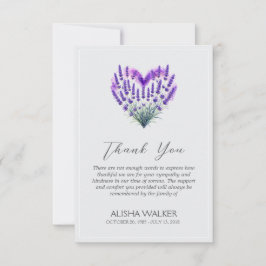 Heart Lavender Funeral Thank You Card Bedankkaart