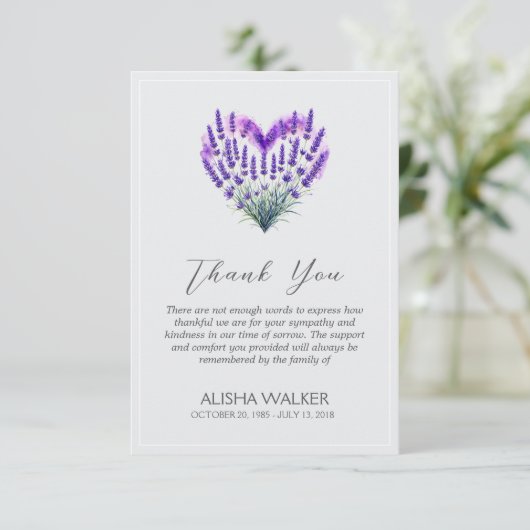 Heart Lavender Funeral Thank You Card Bedankkaart (Staand voorkant)