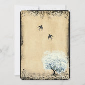 Heart Leaf Blue Tree  Bird Faux Parchment Kaart (Voorkant)