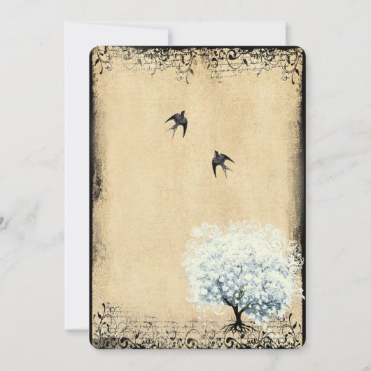 Heart Leaf Blue Tree Bird Faux Parchment Kaart (Voorkant)