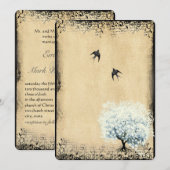 Heart Leaf Blue Tree  Bird Faux Parchment Kaart (Voorkant / Achterkant)
