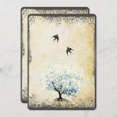 Heart Leaf Blue Tree  Bird Pearl Parchment Kaart (Voorkant / Achterkant)