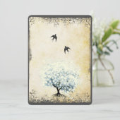 Heart Leaf Blue Tree  Bird Pearl Parchment Kaart (Staand voorkant)